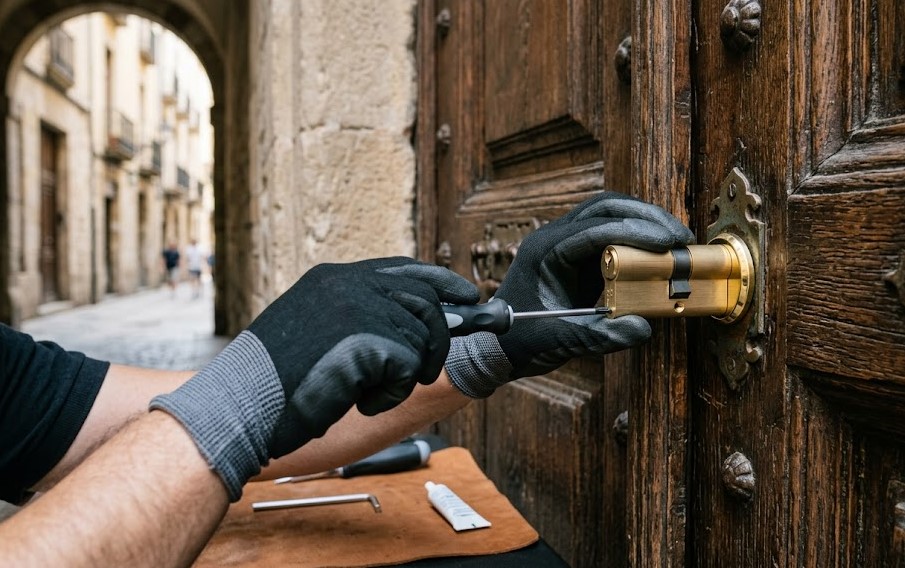 Instalación de cerraduras premium de alta seguridad y bombines antibumping por cerrajero en Esplugues centre